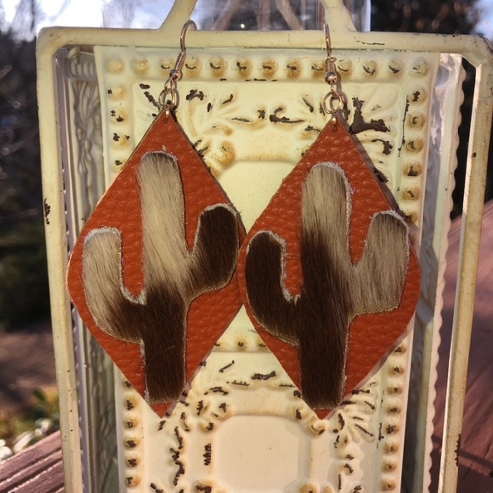 Cactus Faux Leather Earrings